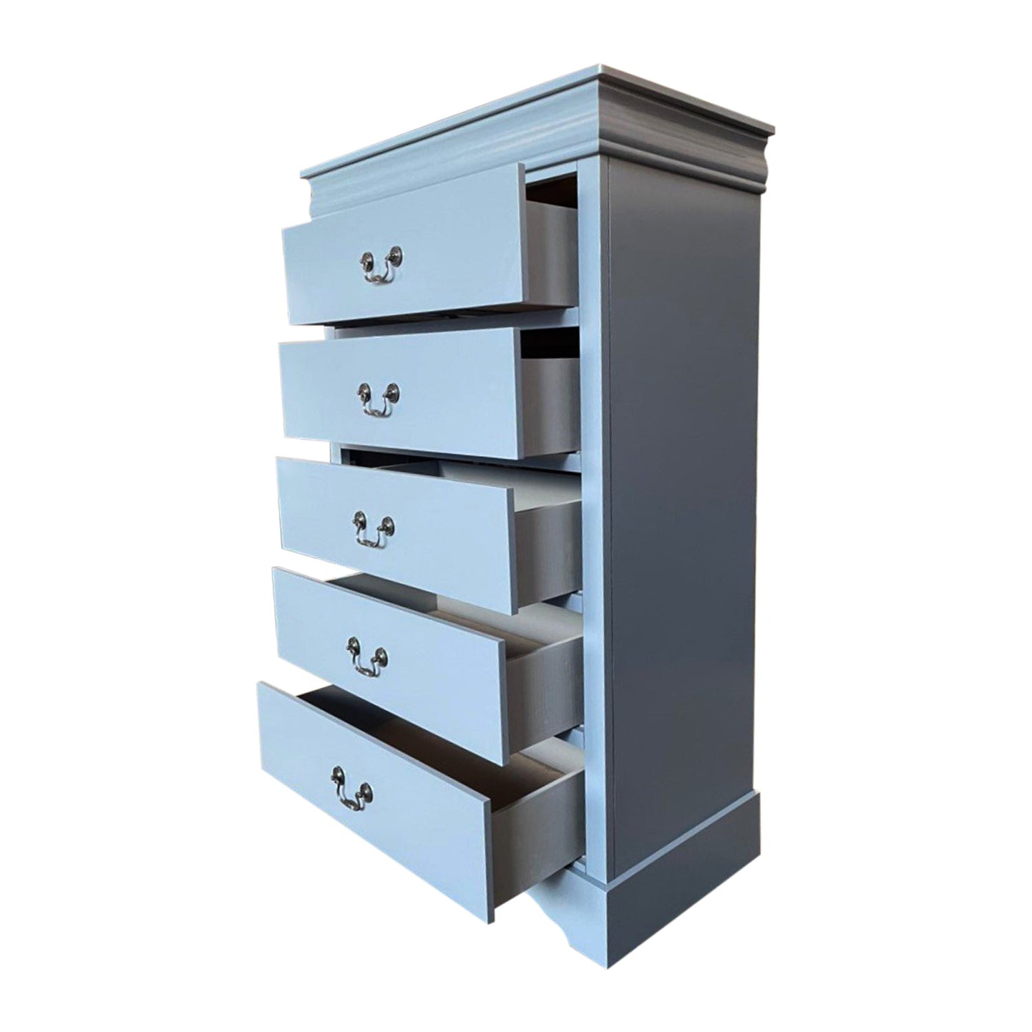 Tallboy with 5 Storage Drawers in Solid Wooden Metal Handles Grey Colour-Furniture &gt; Bedroom &gt; Dressing Vanity &amp; Dressing Tables-PEROZ Accessories