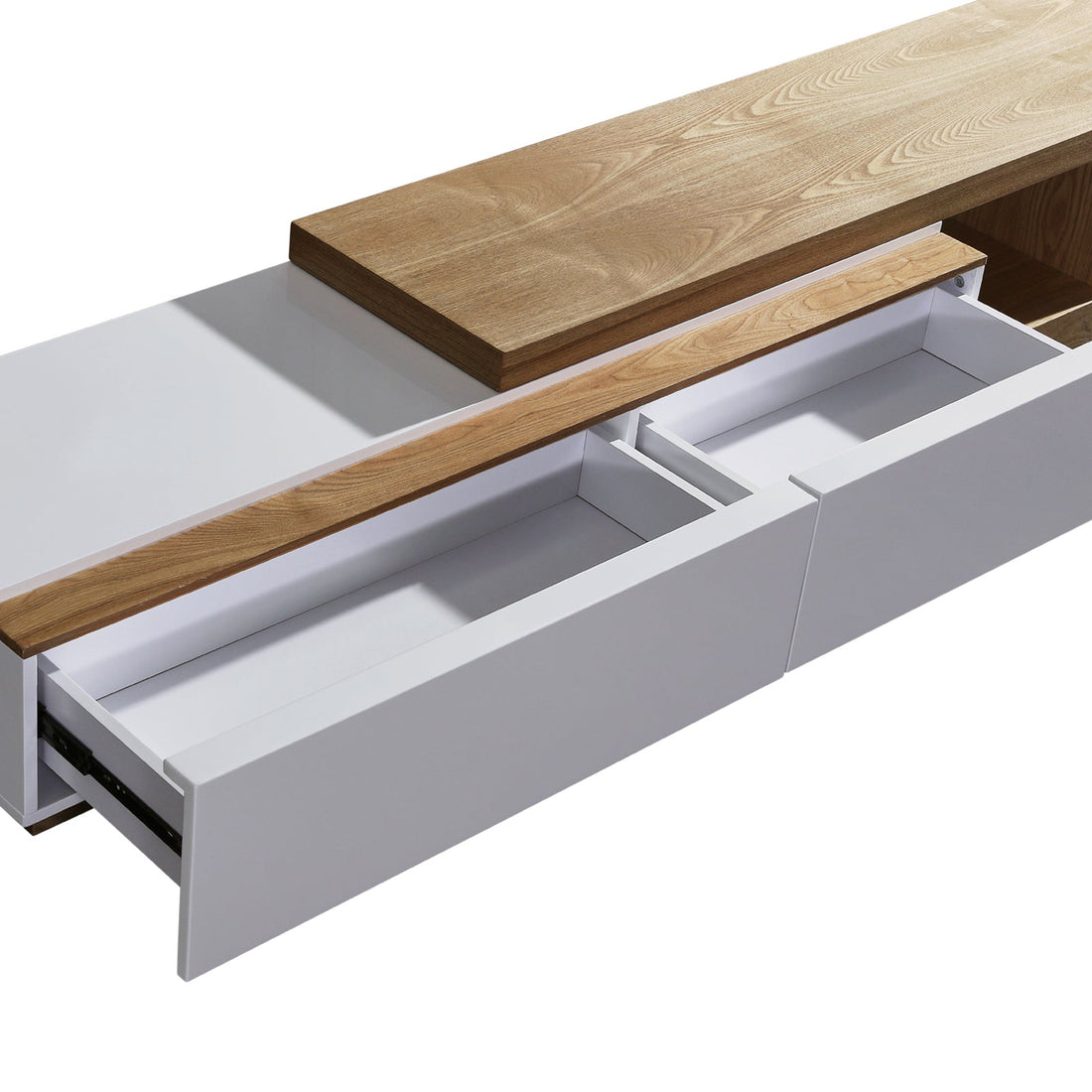 TV Cabinet with 2 Storage Drawers With High Glossy Assembled Entertainment Unit in White Ash colour-Entertainment Unit-PEROZ Accessories