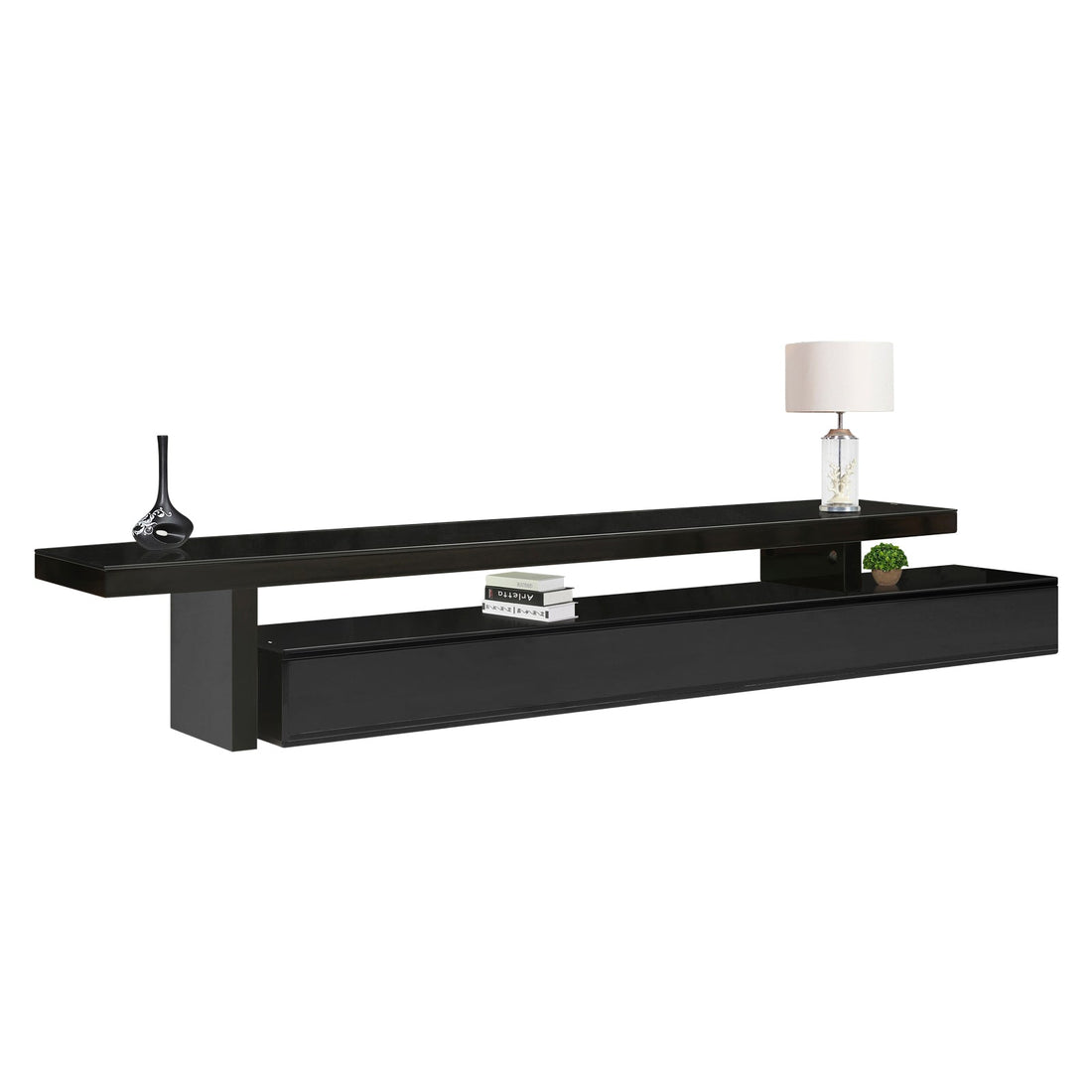 TV Cabinet with 3 Storage Drawers Extendable With Glossy MDF Entertainment Unit in Black Color-Entertainment Unit-PEROZ Accessories
