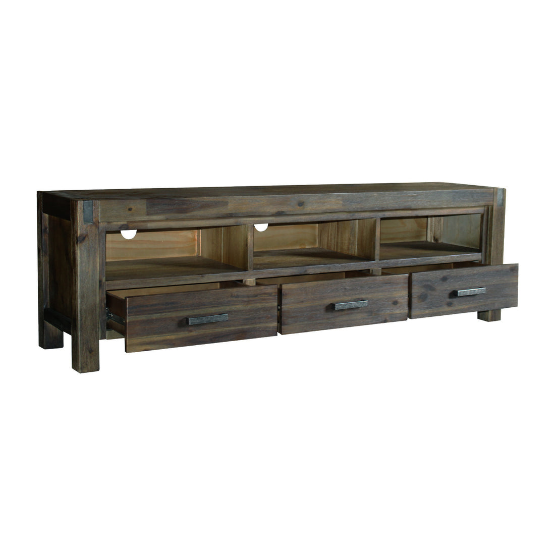 TV Cabinet with 3 Storage Drawers with Shelf Solid Acacia Wooden Frame Entertainment Unit in Chocolate Colour-Furniture &gt; Sofas-PEROZ Accessories