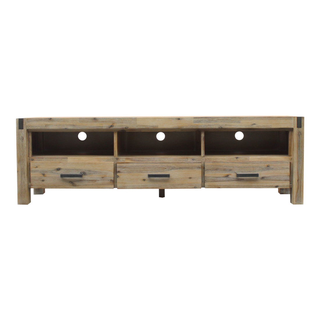 TV Cabinet with 3 Storage Drawers with Shelf Solid Acacia Wooden Frame Entertainment Unit in Oak Colour-Entertainment Unit-PEROZ Accessories