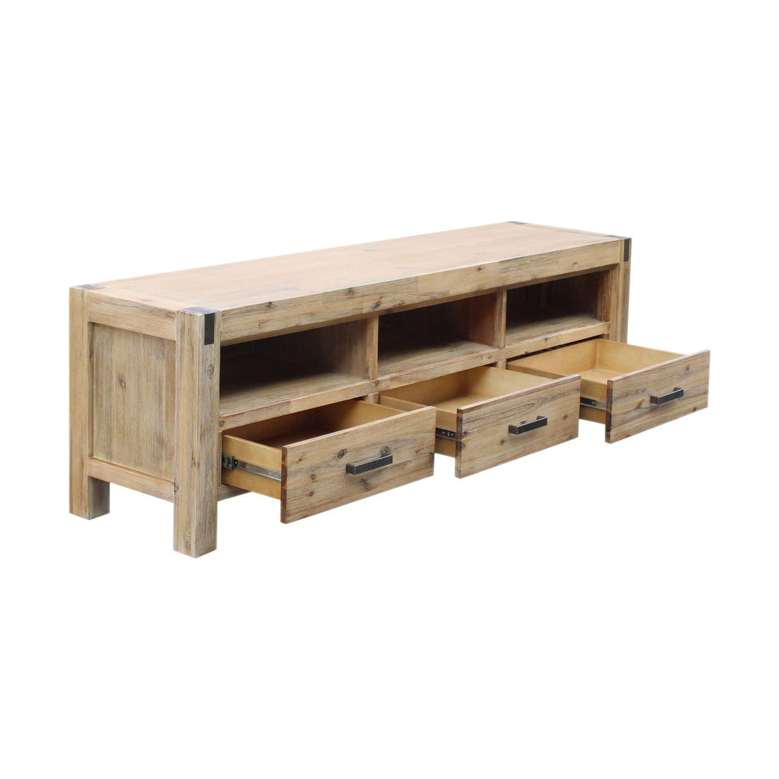 TV Cabinet with 3 Storage Drawers with Shelf Solid Acacia Wooden Frame Entertainment Unit in Oak Colour-Entertainment Unit-PEROZ Accessories