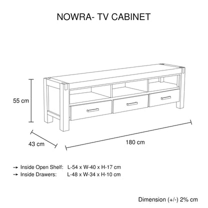 TV Cabinet with 3 Storage Drawers with Shelf Solid Acacia Wooden Frame Entertainment Unit in Oak Colour-Entertainment Unit-PEROZ Accessories