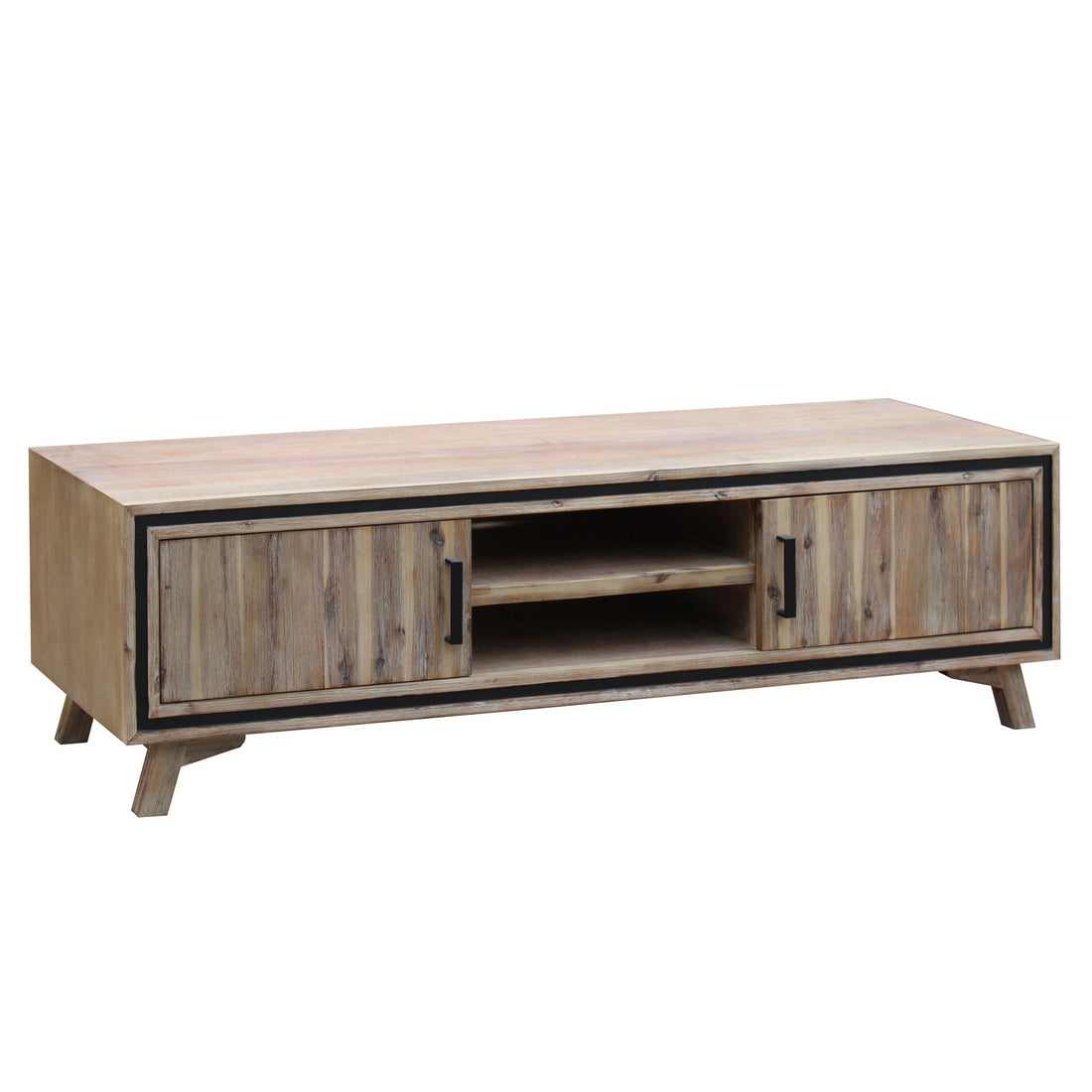 TV Cabinet with 2 Storage Drawers Cabinet Solid Acacia Wooden Entertainment Unit in Sliver Bruch Colour-Entertainment Units-PEROZ Accessories