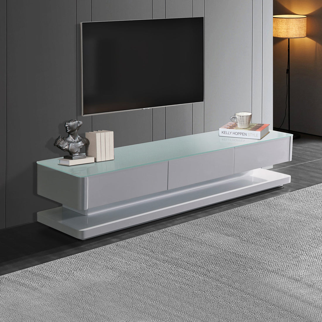 TV Cabinet with 3 Storage Drawers With High Glossy Assembled Entertainment Unit in White colour-Entertainment Unit-PEROZ Accessories