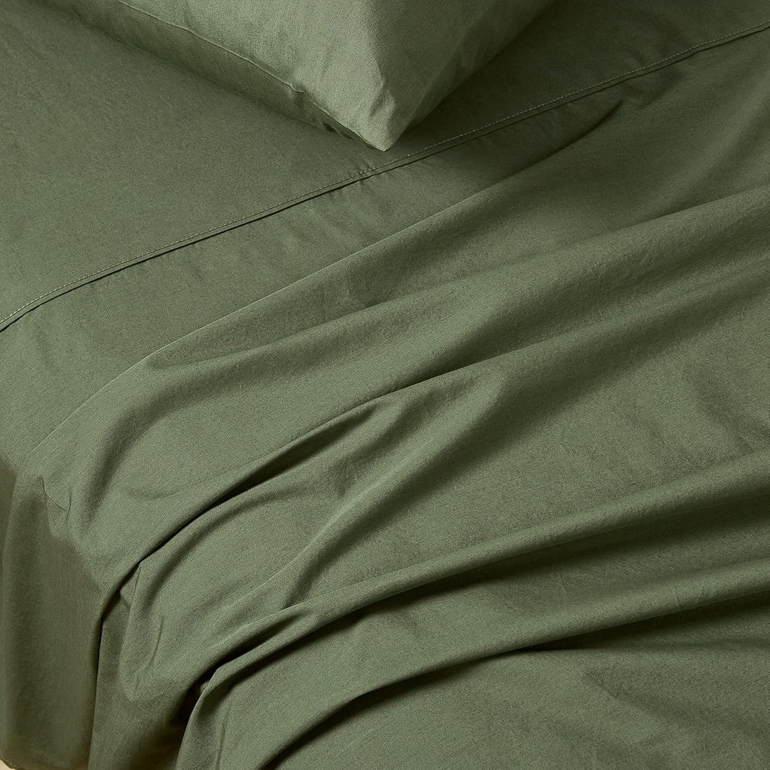 Vintage Washed 100% Cotton Sheet Set with 2 Pillowcases - Khaki Green - Double-Home &amp; Garden &gt; Bedding &gt; Bed Sheets-PEROZ Accessories