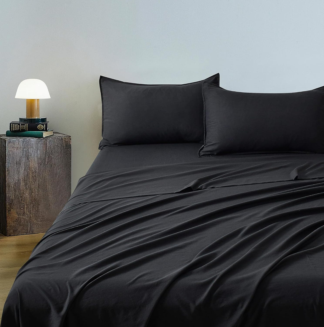 Vintage Washed Microfibre Sheet Set with 2 Pillowcases - Black - Double-Home &amp; Garden &gt; Bedding &gt; Bed Sheets-PEROZ Accessories