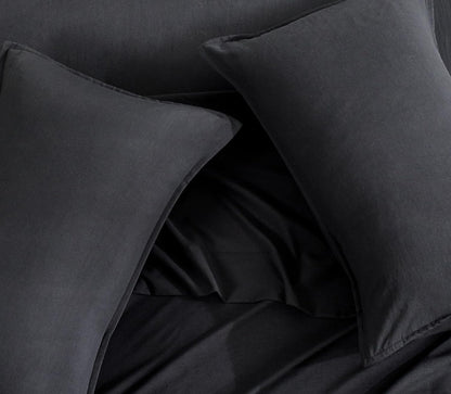 Vintage Washed Microfibre Sheet Set with 2 Pillowcases - Black - Double-Home &amp; Garden &gt; Bedding &gt; Bed Sheets-PEROZ Accessories