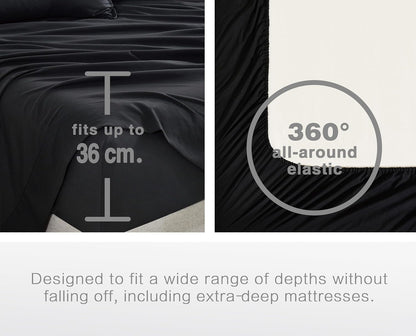 Vintage Washed Microfibre Sheet Set with 2 Pillowcases - Black - Double-Home &amp; Garden &gt; Bedding &gt; Bed Sheets-PEROZ Accessories