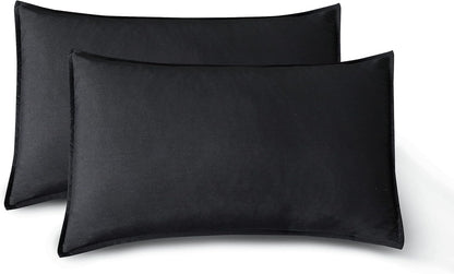 Vintage Washed Microfibre Sheet Set with 2 Pillowcases - Black - Double-Home &amp; Garden &gt; Bedding &gt; Bed Sheets-PEROZ Accessories