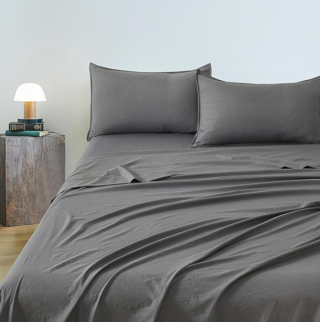 Vintage Washed Microfibre Sheet Set with 2 Pillowcases - Grey - Double-Home &amp; Garden &gt; Bedding &gt; Bed Sheets-PEROZ Accessories