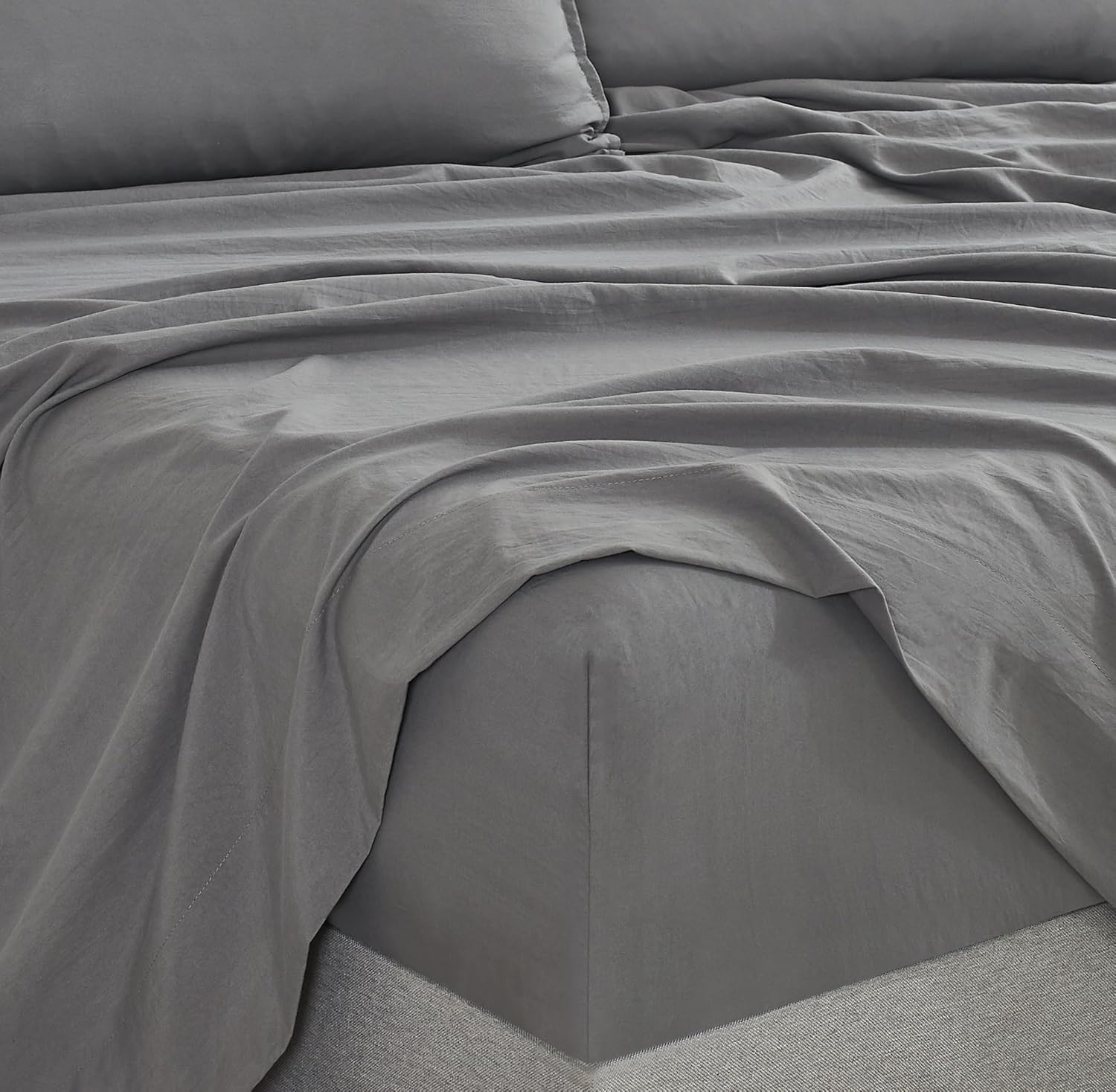Vintage Washed Microfibre Sheet Set with 2 Pillowcases - Grey - Double-Home &amp; Garden &gt; Bedding &gt; Bed Sheets-PEROZ Accessories