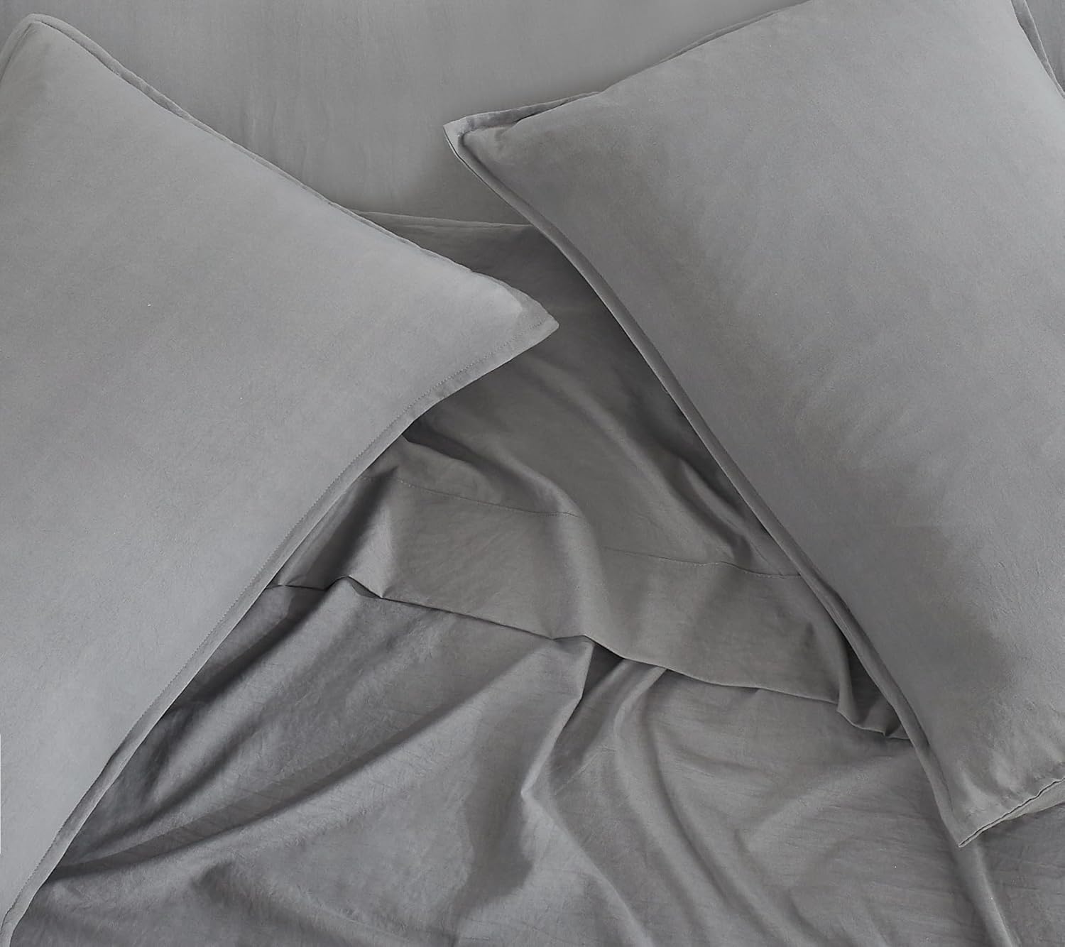 Vintage Washed Microfibre Sheet Set with 2 Pillowcases - Grey - Double-Home &amp; Garden &gt; Bedding &gt; Bed Sheets-PEROZ Accessories