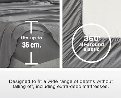 Vintage Washed Microfibre Sheet Set with 2 Pillowcases - Grey - Double-Home &amp; Garden &gt; Bedding &gt; Bed Sheets-PEROZ Accessories
