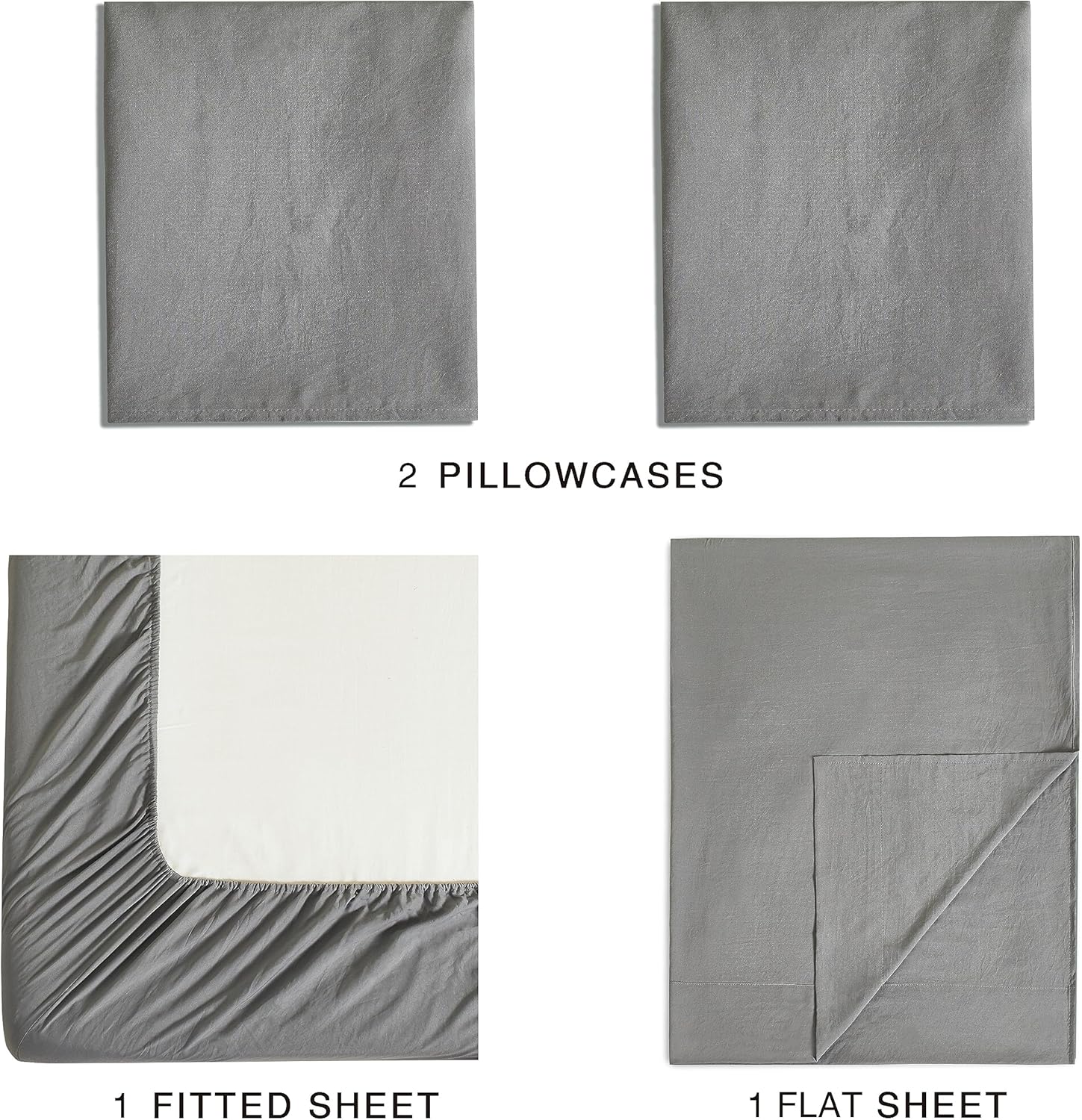 Vintage Washed Microfibre Sheet Set with 2 Pillowcases - Grey - Double-Home &amp; Garden &gt; Bedding &gt; Bed Sheets-PEROZ Accessories