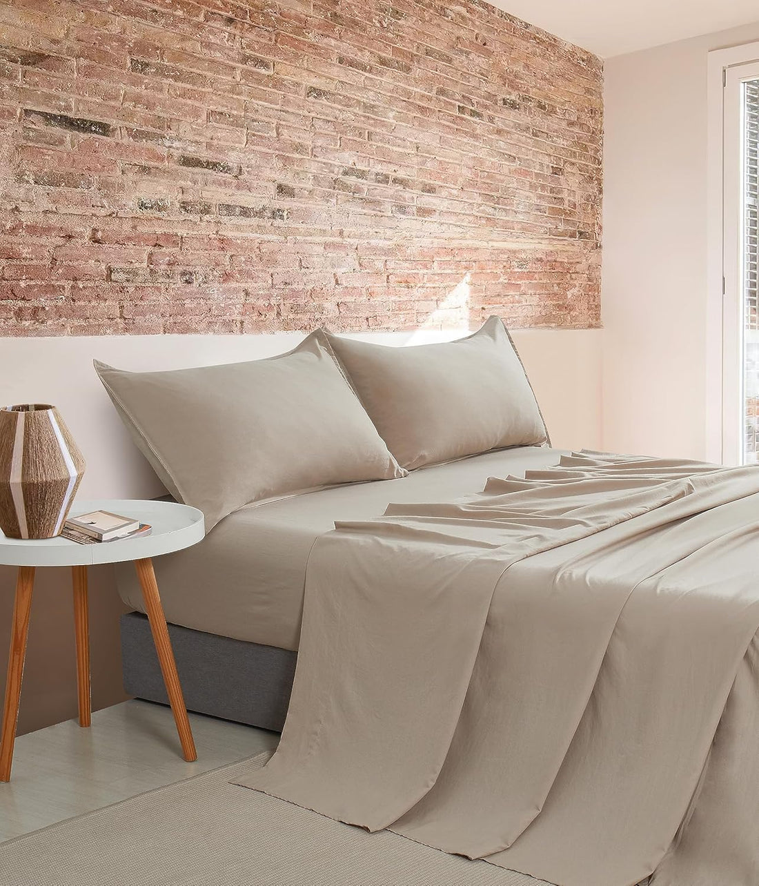 Vintage Washed Microfibre Sheet Set with 2 Pillowcases - Linen - Double-Home &amp; Garden &gt; Bedding &gt; Bed Sheets-PEROZ Accessories