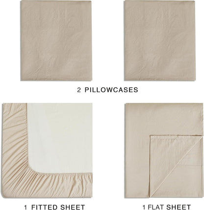 Vintage Washed Microfibre Sheet Set with 2 Pillowcases - Linen - Double-Home &amp; Garden &gt; Bedding &gt; Bed Sheets-PEROZ Accessories