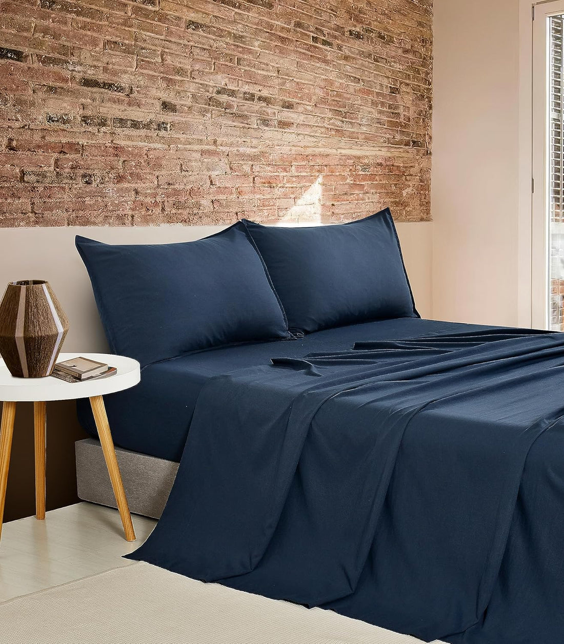 Vintage Washed Microfibre Sheet Set with 2 Pillowcases - Navy - Double-Home &amp; Garden &gt; Bedding &gt; Bed Sheets-PEROZ Accessories