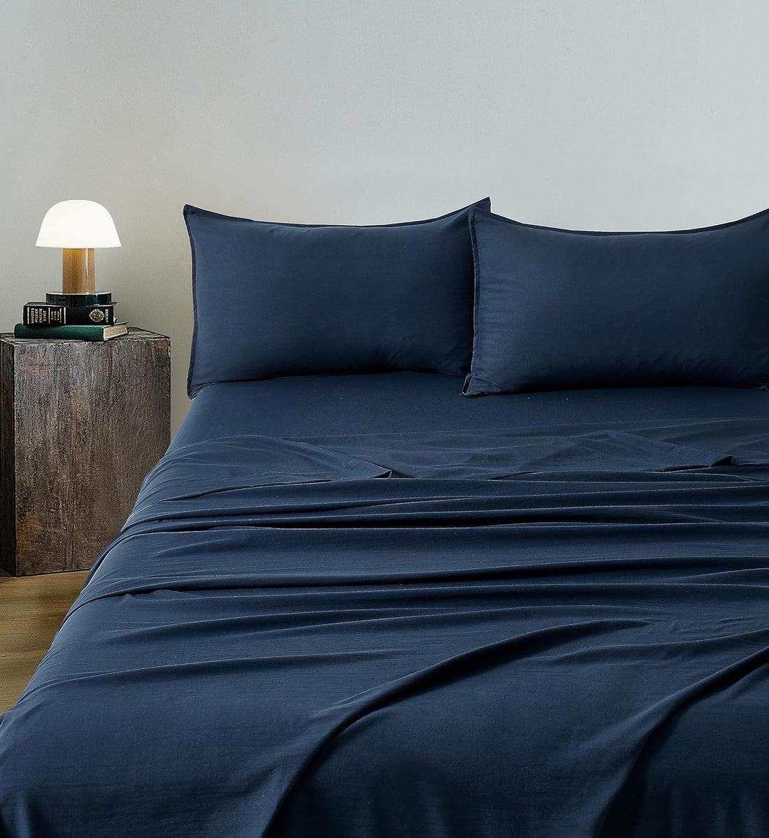 Vintage Washed Microfibre Sheet Set with 2 Pillowcases - Navy - Double-Home &amp; Garden &gt; Bedding &gt; Bed Sheets-PEROZ Accessories