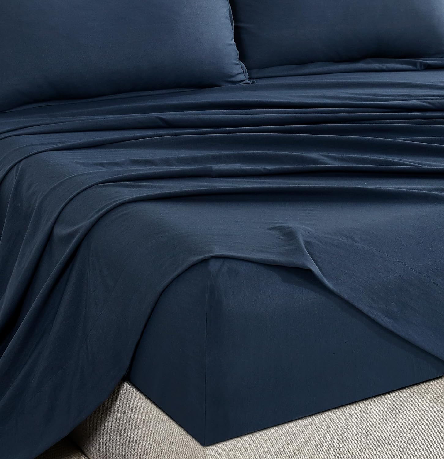 Vintage Washed Microfibre Sheet Set with 2 Pillowcases - Navy - Double-Home &amp; Garden &gt; Bedding &gt; Bed Sheets-PEROZ Accessories