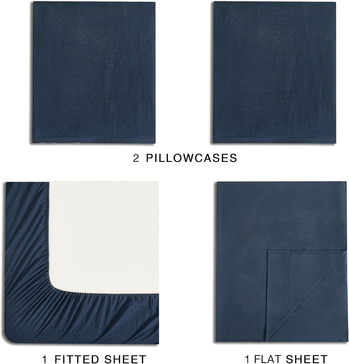 Vintage Washed Microfibre Sheet Set with 2 Pillowcases - Navy - Double-Home &amp; Garden &gt; Bedding &gt; Bed Sheets-PEROZ Accessories