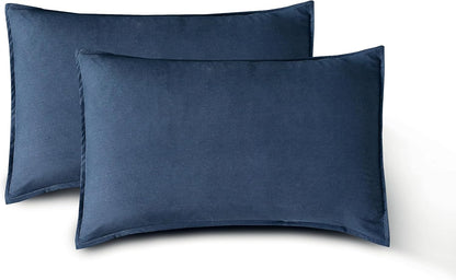 Vintage Washed Microfibre Sheet Set with 2 Pillowcases - Navy - Double-Home &amp; Garden &gt; Bedding &gt; Bed Sheets-PEROZ Accessories