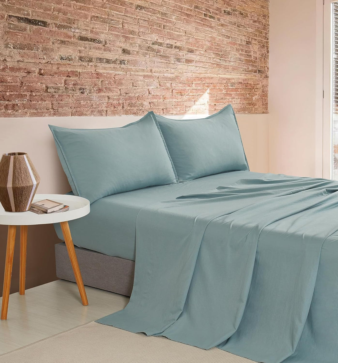 Vintage Washed Microfibre Sheet Set with 2 Pillowcases - Seafoam - Double-Home &amp; Garden &gt; Bedding &gt; Bed Sheets-PEROZ Accessories