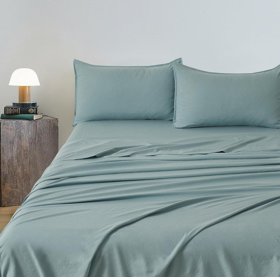 Vintage Washed Microfibre Sheet Set with 2 Pillowcases - Seafoam - Double-Home &amp; Garden &gt; Bedding &gt; Bed Sheets-PEROZ Accessories