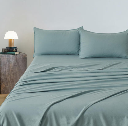 Vintage Washed Microfibre Sheet Set with 2 Pillowcases - Seafoam - Double-Home &amp; Garden &gt; Bedding &gt; Bed Sheets-PEROZ Accessories