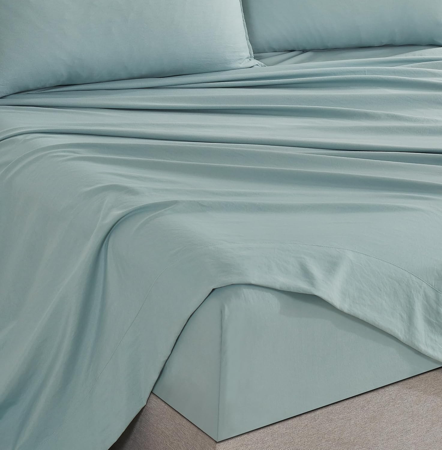 Vintage Washed Microfibre Sheet Set with 2 Pillowcases - Seafoam - Double-Home &amp; Garden &gt; Bedding &gt; Bed Sheets-PEROZ Accessories