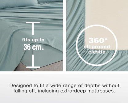 Vintage Washed Microfibre Sheet Set with 2 Pillowcases - Seafoam - Double-Home &amp; Garden &gt; Bedding &gt; Bed Sheets-PEROZ Accessories