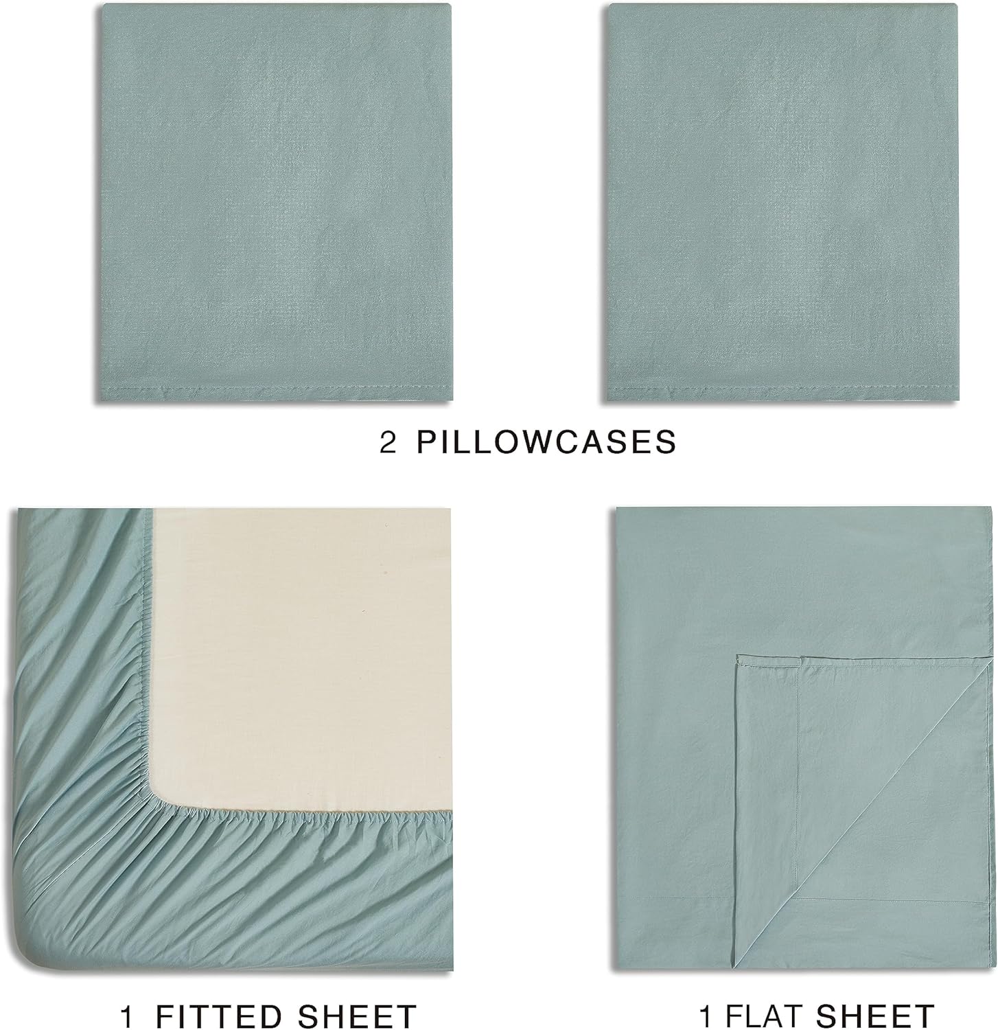 Vintage Washed Microfibre Sheet Set with 2 Pillowcases - Seafoam - Double-Home &amp; Garden &gt; Bedding &gt; Bed Sheets-PEROZ Accessories