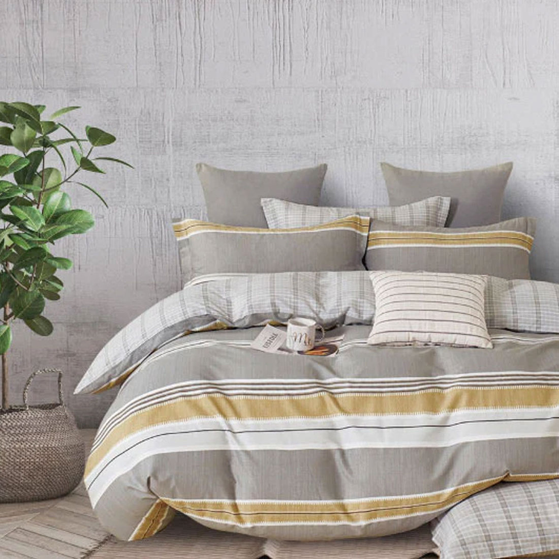 300TC Theodore Grey Reversible Cotton Quilt Cover Set Queen-Home &amp; Garden &gt; Bedding &gt; Duvet Covers-PEROZ Accessories