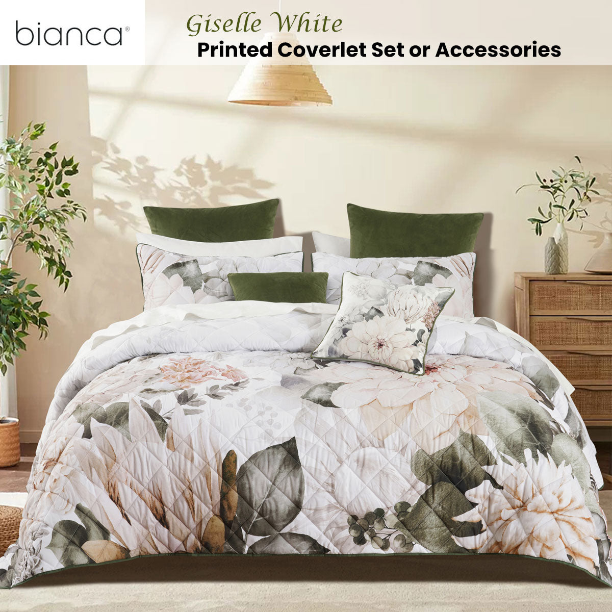 Bianca Giselle White Polyester Printed Floral Coverlet Set Single/Double-Home &amp; Garden > Bedding > Quilts &amp; Duvets-PEROZ Accessories