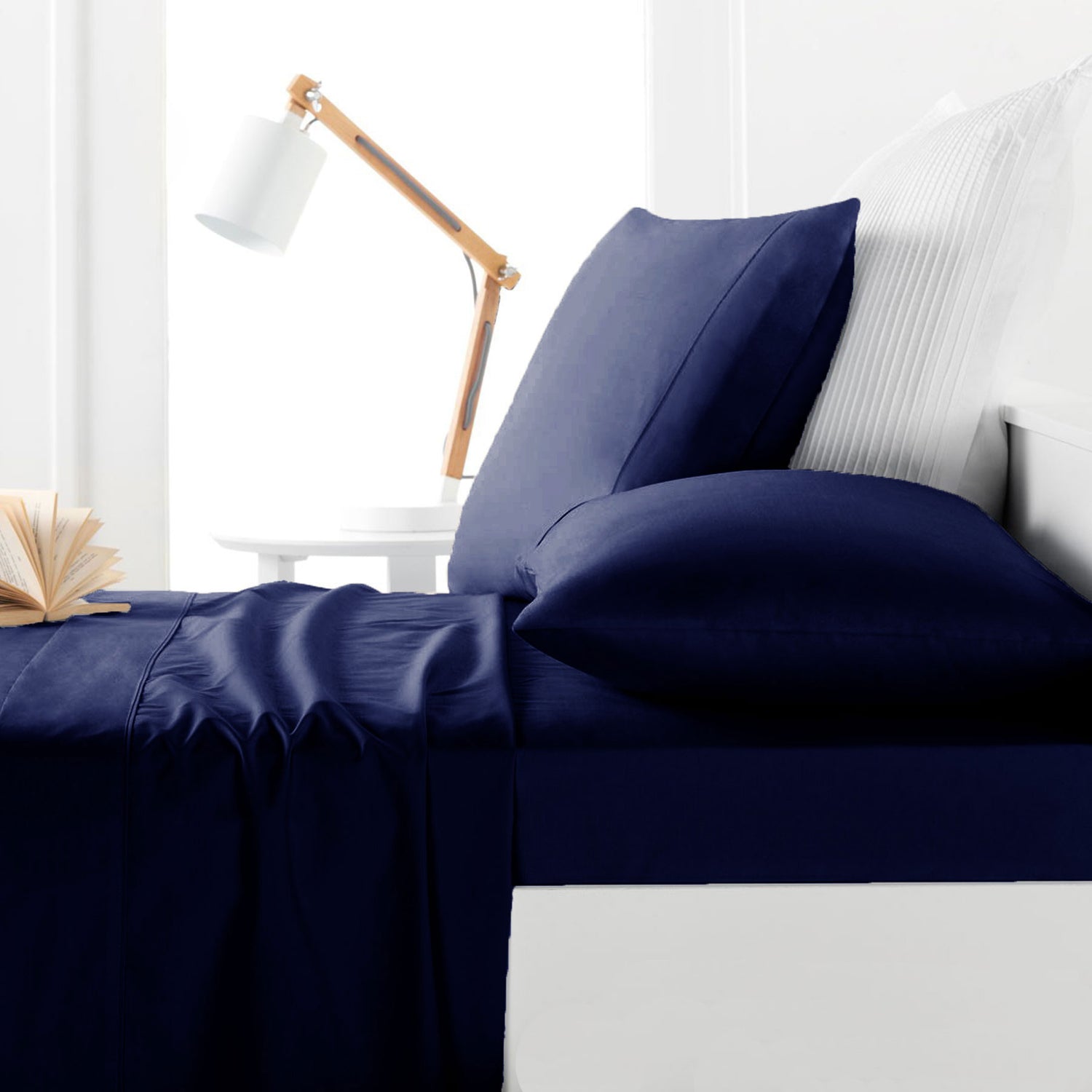 Belmondo 225TC Sheet Set Navy - Double-Home &amp; Garden &gt; Bedding &gt; Bed Sheets-PEROZ Accessories
