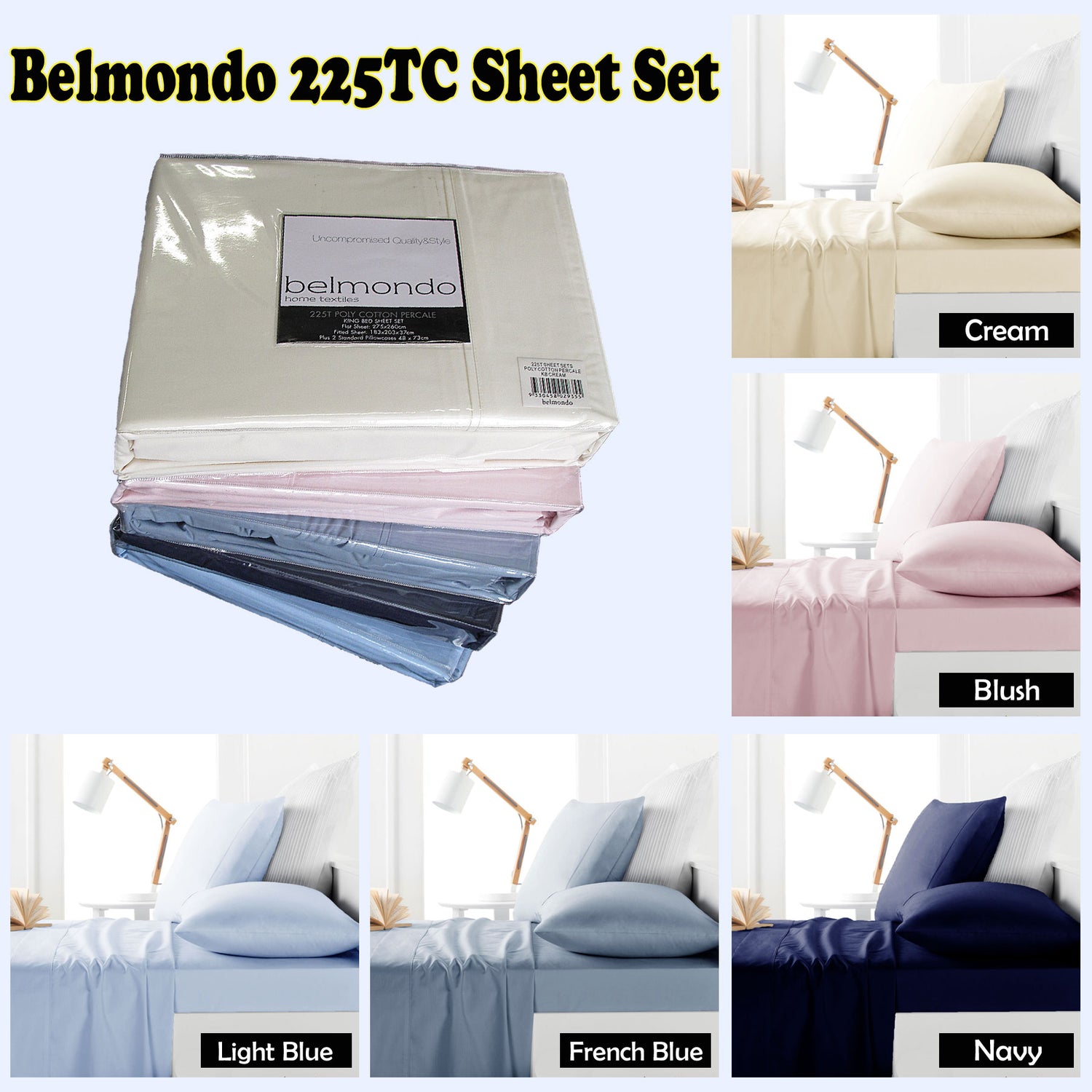 Belmondo 225TC Sheet Set Navy - Double-Home &amp; Garden &gt; Bedding &gt; Bed Sheets-PEROZ Accessories