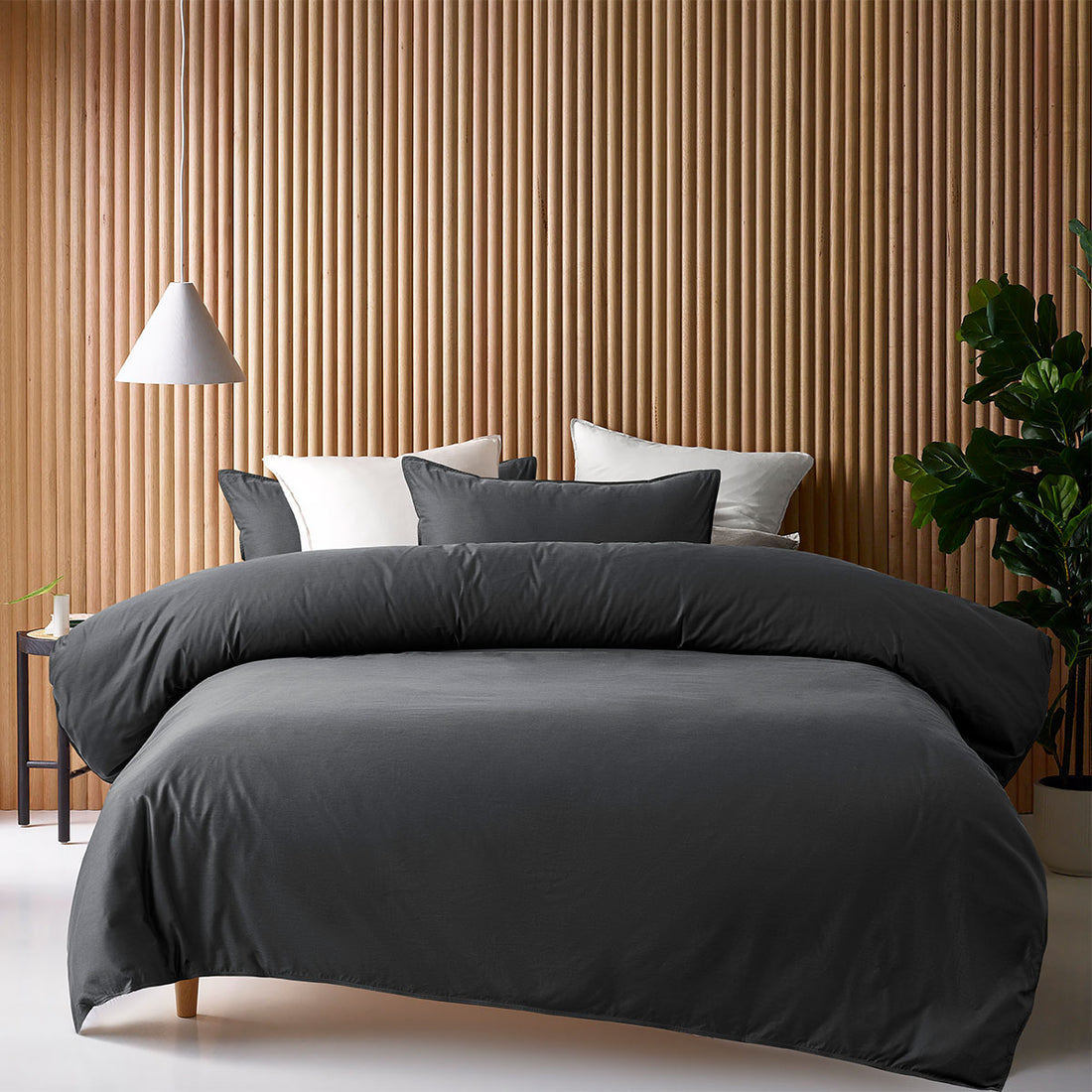 Accessorize Charcoal 400TC Charcoal Bamboo Cotton Double Stitched Quilt Cover Set Single-Home &amp; Garden &gt; Bedding &gt; Bed Sheets-PEROZ Accessories