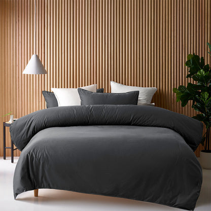 Accessorize Charcoal 400TC Charcoal Bamboo Cotton Double Stitched Quilt Cover Set Single-Home &amp; Garden &gt; Bedding &gt; Bed Sheets-PEROZ Accessories