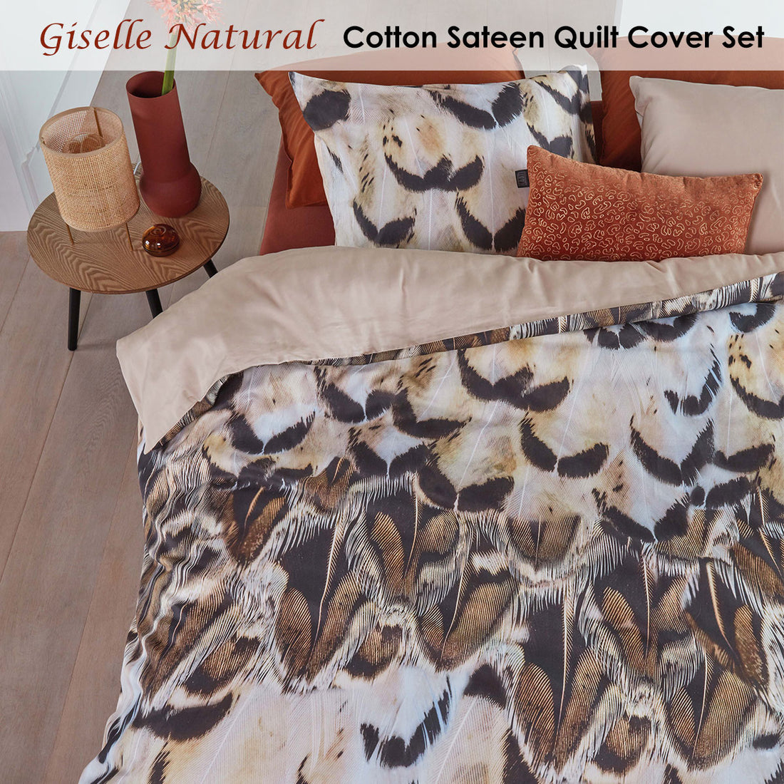 Bedding House Giselle Natural Cotton Sateen Quilt Cover Set Queen-Home &amp; Garden > Bedding > Duvet Covers-PEROZ Accessories