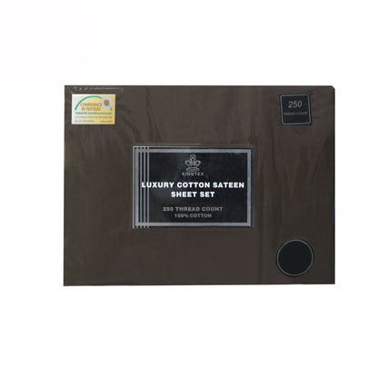 Kingtex 250TC 100% Cotton Sateen Sheet Set Dark Chocolate Double-Home &amp; Garden &gt; Bedding &gt; Bed Sheets-PEROZ Accessories