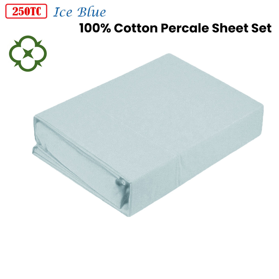 Kingtex 250TC 100% Cotton Percale Sheet Set Ice Blue Single-Home &amp; Garden &gt; Bedding &gt; Bed Sheets-PEROZ Accessories