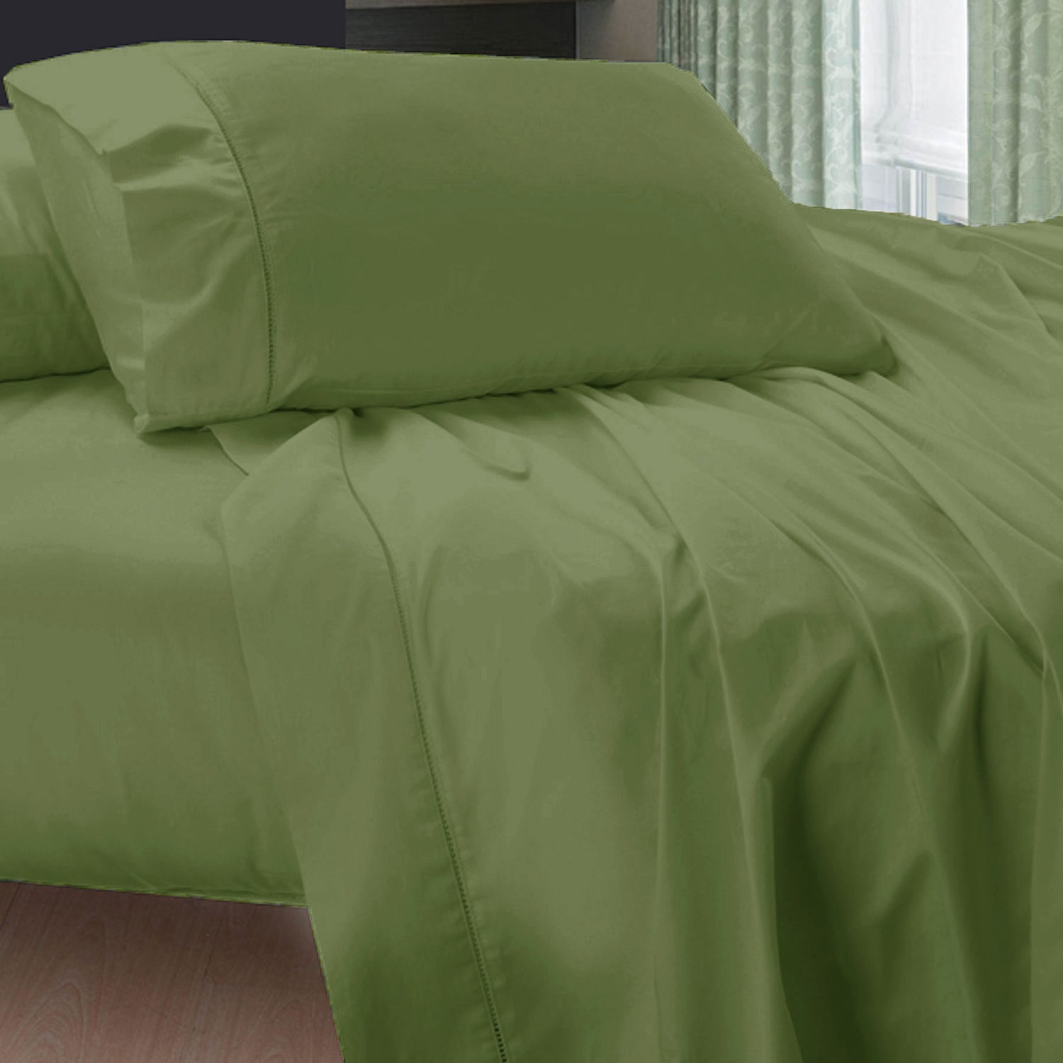 400TC Egyptian Cotton Sheet Set Aloe Green DOUBLE-Home &amp; Garden &gt; Bedding &gt; Bed Sheets-PEROZ Accessories