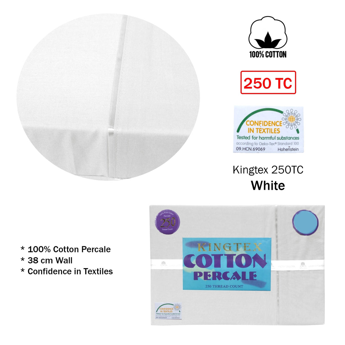 Kingtex 250TC Cotton Percale Sheet Set King White-Home &amp; Garden &gt; Bedding &gt; Bed Sheets-PEROZ Accessories