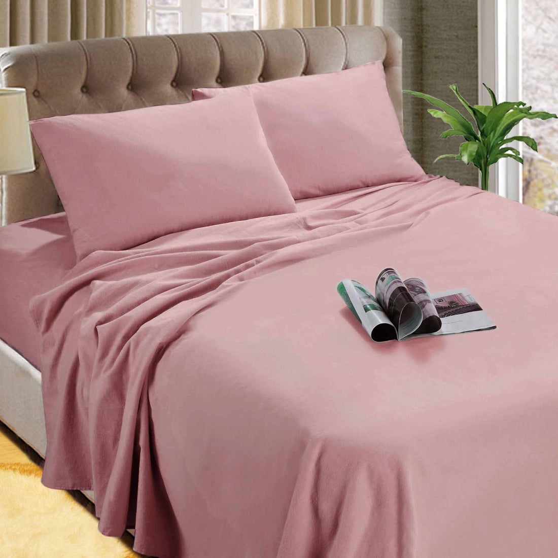 Kingtex Micro Flannelette Sheet Set 40 cm Wall Cameo Rose Single-Home &amp; Garden &gt; Bedding &gt; Bed Sheets-PEROZ Accessories