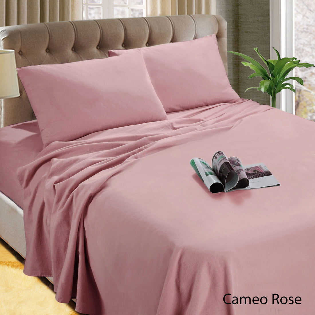 Kingtex Micro Flannelette Sheet Set 40 cm Wall Cameo Rose Single-Home &amp; Garden &gt; Bedding &gt; Bed Sheets-PEROZ Accessories