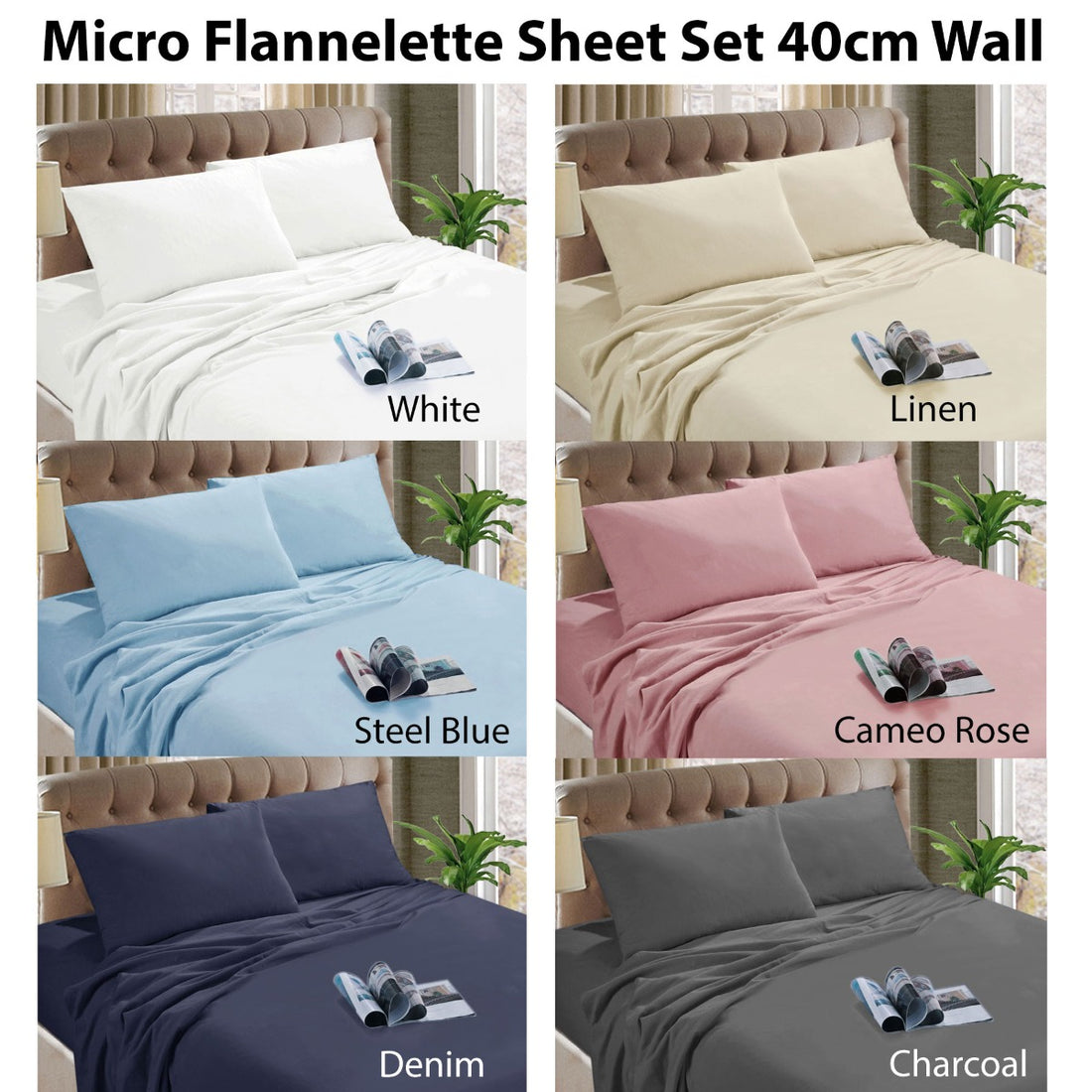 Kingtex Micro Flannelette Sheet Set 40 cm Wall Steel Blue Single-Home &amp; Garden &gt; Bedding &gt; Bed Sheets-PEROZ Accessories