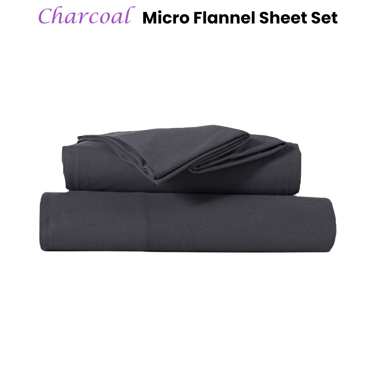 Kingtex Ultra-Soft Micro Flannel Sheet Set 40 cm Wall Charcoal Double-Home &amp; Garden &gt; Bedding &gt; Bed Sheets-PEROZ Accessories