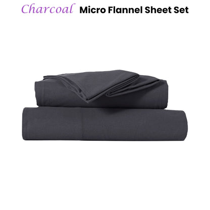 Kingtex Ultra-Soft Micro Flannel Sheet Set 40 cm Wall Charcoal Double-Home &amp; Garden &gt; Bedding &gt; Bed Sheets-PEROZ Accessories