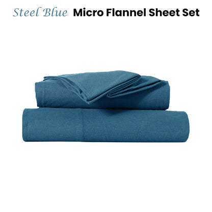 Kingtex Ultra-Soft Micro Flannel Sheet Set 40 cm Wall Steel Blue King-Home &amp; Garden &gt; Bedding &gt; Bed Sheets-PEROZ Accessories