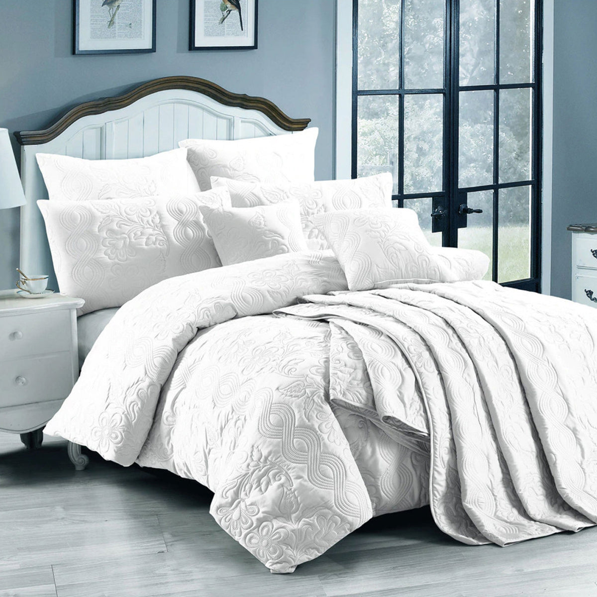 Georges Fine Linens Marguerite Quilt Cover Set White - Double-Home &amp; Garden &gt; Bedding &gt; Duvet Covers-PEROZ Accessories